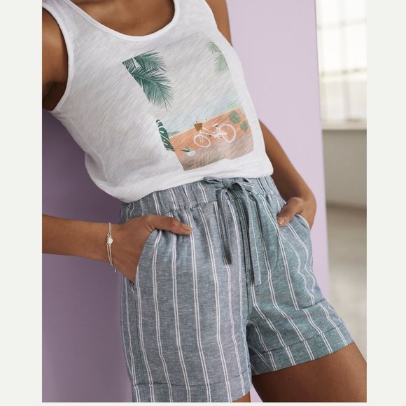 Reitmans - Blue & White Stripe Linen-blend Summer Shorts - Picture 1 of 6